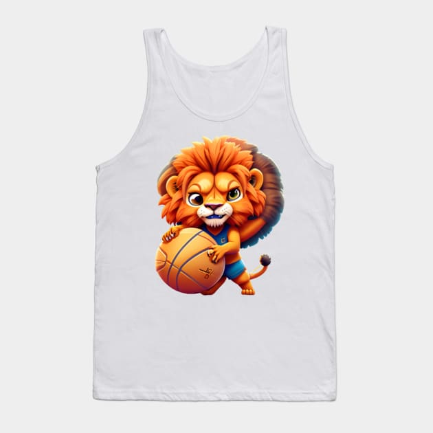 Cute Cartoon Lion Playing Basketball Tank Top by The Print Palace